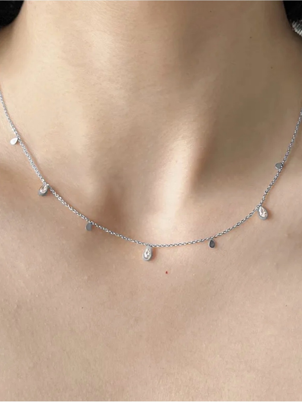 Dainty Drop Charm Necklace - Stainless Steel